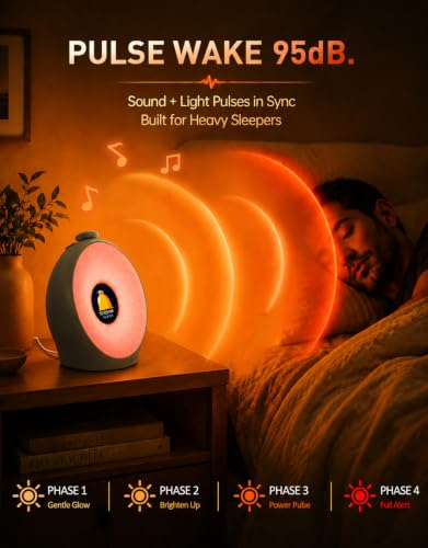 Image of Dekala Sunrise Alarm Clock for Heavy Sleepers with Pulse Wake, Sunset Sound Machine with Breathing Ambient Light, Loud Alarm for Bedrooms, Wake Up Light, Digital Color Display & 7 Themes, No App