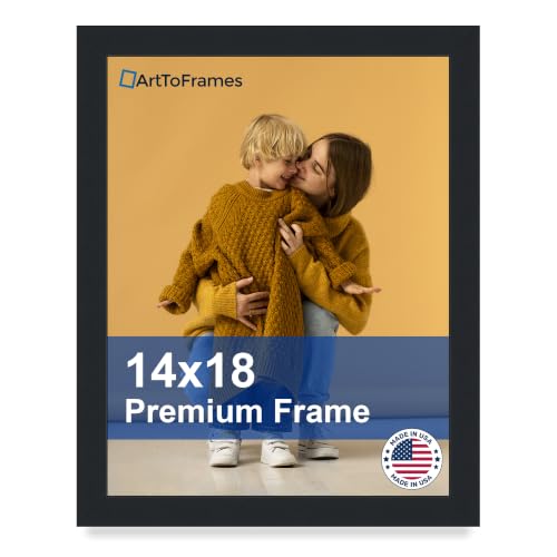 ArtToFrames 14x18 Picture Frame for Photos, Black Engineered Wood with Glass and Saw tooth hanger, Black Finish for Home Decor, Made in the USA