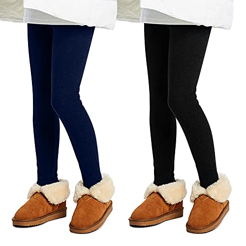 L&K-II Paquete de 2 Leggings Térmicos niñas Invierno Leggings para niños Algodón Grueso con Forro Polar Pantalones niños 4610 Azul Marino 134-140 Cover