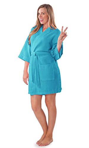 Image of Turquaz Lightweight Short Robes For Women Waffle Kimono Bathrobe - Soft, Fast-Drying, Long-Lasting Cotton Blend