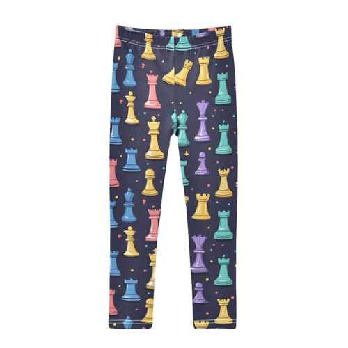 Wusikd Colorful Chess Pieces Girls' Leggings Toddler Doodles Blue Kids Yoga Pants Dance Active Tights 4T