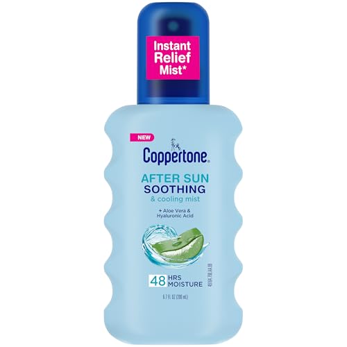 Coppertone After Sun Mist With Aloe Vera and Hyaluronic Acid Soothing and Cooling Mist for Sun-Stressed Skin Dermatologically Tested Hypoallergenic After Sun Skin Care 6.7 Oz Bottle