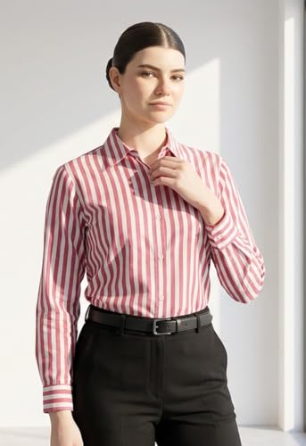 Image of Women's Cotton Striped Shirt | Casual Button Down Shirts for Women | Full Sleeve Stylish Office Wear Top | Regular Fit Color