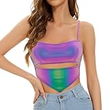 Liliam Women's Reflective Crop Top Sleeveless Cutout Tank Tube Top Vest for Party Festival(Colorful XL)