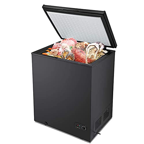 R.W.FLAME Chest Freezer, Deep Freezer 5.0 Cu.ft. w/Removable Basket, Adjustable Temperature, Energy Saving, Top Open Door Compact Freezer, Black | Fridge.com