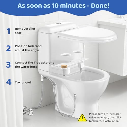 Image of Bidet Attachment for Toilet Seat, Ultra Slim | Easy Control | Adjustable Water Pressure | Non-Electric Self-Cleaning Dual Nozzle | Cold Water Bidet for Frontal & Rear Wash, Bamboo Knob