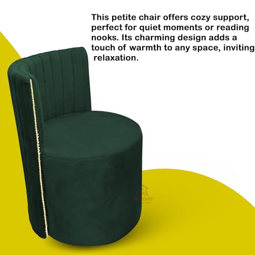 Image of Luxury Velvet Ottoman Chair Pouffe Stool-Modern Round Soft-Padded Chair for Dining Room, Living Room /Cafeteria Seating /Bedroom and Dressing Area /Ottoman with Backrest (Green)