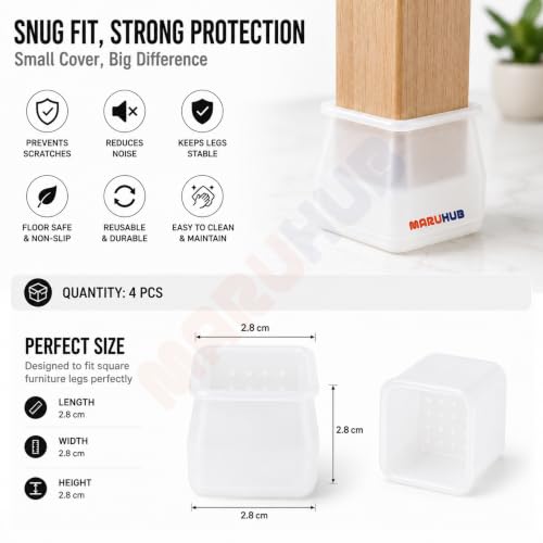 Image of MaruHub Non Slip Furniture Pads for Hardwood Floors, Furniture Leg Protectors for Chair, Table, Sofa, Silicone Leg Cover to Prevent Floor Scratches & Reduce Noise (Black, Model 19)