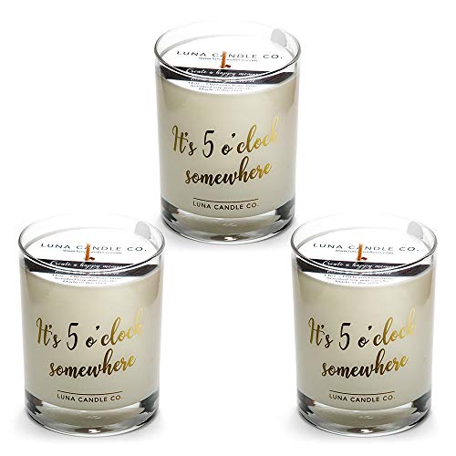 LUNA CANDLE CO. Fine Bourbon, Natural Soy Wax Jar Candle in Simple 11oz Glass, Slow Burn Up to 110 Hours of Burn Time, Crafted in The USA- It's Five O'clock Somewhere, (3 Pack)
