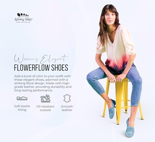 Image of Spring Step Flowerflow Shoes for Women - Leather Womens Loafer with Floral Laser Cutout - Comfortale Slip-On Shoes for Womens