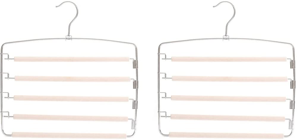 Kleiderbügel Platzsparender Krawattenständer 2er Pack Schrank Organizer 5 Schichten Edelstahl Strapazierfähig Multifunktionale Hosen Rack Schal Ständer Gürtel Organizer-Apricot