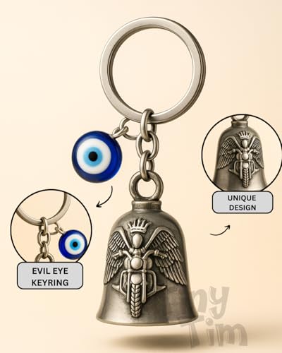 Image of Tiny Tim Guardian Bell with Evil Eye Charm - Protective Motorcycle & Car Accessory - Tibetan-Inspired Design - Wards Off Negative Energy - Ideal Gift for Bikers & Travelers