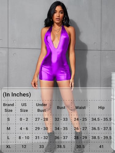 Image of EHSUYAB Sexy Metallic Bodycon Romper, Tie Halter, One Piece Backless Club Outfit