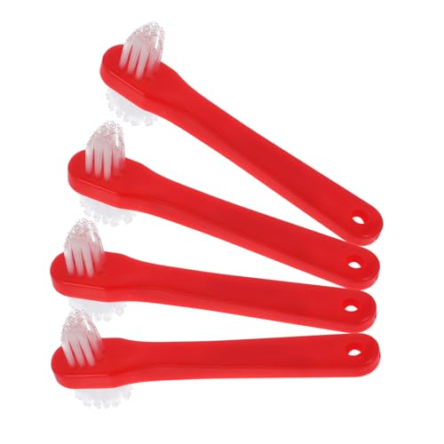 GALPADA 4 piezas Cepillo para Prótesis Doble Cabeza Pequeño Paquete de Unidades con Mango Ergonómico para Limpieza Eficaz y Portátil Rojo