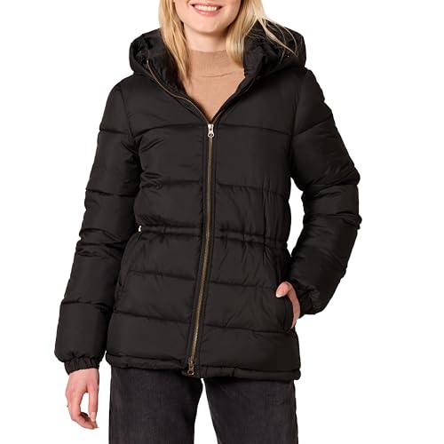 Amazon Essentials Chaqueta de Invierno Acolchada y Resistente con Capucha y Cintura Ajustable Mujer, Negro, XL