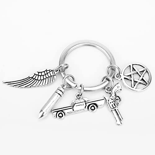 Factorydiy Accessoires pour Hommes et Femmes Supernatural Keychain Pentagram Car Gun Accessoires en métal Fête des Mères Fête des Pères Souvenir Cadeaux...