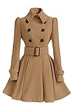  YOSICIL Femme Automne-Hiver Mi-Long Manteau Laine Parkas Double Boutonnage Trench-Coat avec Ceinture Veste Épaise avec Ourlet Asymétrique Coat Manteaux Chaud Gabardine Coupe Cintrée Outwear
