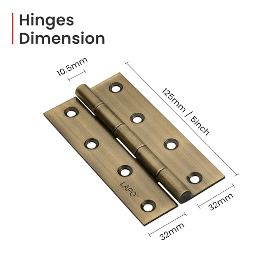 Image of LAPO Door Butt Hinges, 5 Inchx12 Gauge /2.5mm Thickness, Premium Stainless Steel Hinges, Smooth Operation, Applicable for Main Door, Office and Hotel, 5 Years Warranty, Antique Finish, Pack of 3