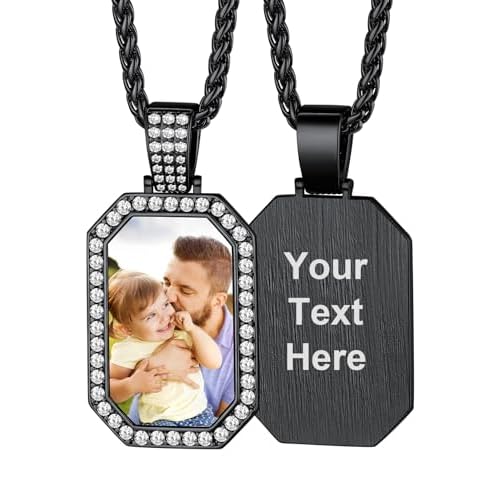 Custom4U Picture Necklace Personalized Photo for Men Women Steel/18K Gold Plated/Black Custom Angel Wings/Heart Pendant Necklace with Picture Memory Circle Chain 18-30 Inch,Hip Hop Jewelry+G