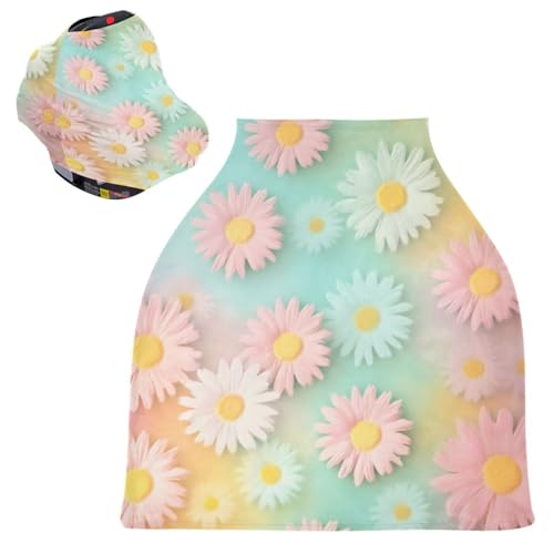 Kigai Colorful Daisy Baby Car Seat Covers for Newborn, Breathable Nursing Cover for Breastfeeding Moms, Baby Stroller/Shopping Cart/Stretchy Carseat Cover for Boy & Girl