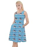 CowCow Womens Shark Fin Pattern Knee Length Skater Dress with Pockets - 3XL