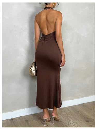 SOLY HUX Women's Bodycon Maxi Dress Halter Neck Sleeveless Backless Twist Party Club Going Out Long Dresses2
