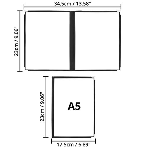 Belle Vous Doppelt Faltbare A5 Menükartenhalter (5 Stk) - Speisekartenmappe Speisekarten Hülle 2x Faltbar Klarsichthülle – Faltmappe Schwarz mit Eckenschutz für Restaurant, Bar, Cafe, Menü, Weinkarte