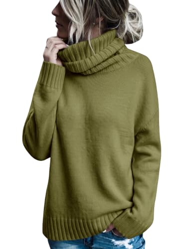 Image of FISACE Womens Oversized Turtleneck Pullover Sweater Cable Knit Sweater Tops | Long Sleeve,Slouchy,Fall,Winter,Lightweight,Loose,Trendy,Casual,Sexy