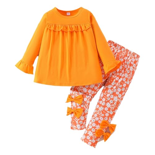 Image of Axumity Kid Girl Clothes Ruffle Sleeve Top Floral Allover Pants 3-9 Years Fall Outfit Set