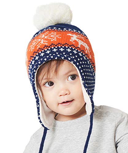 Baby Beanie Earflaps Hat - Infant Toddler Girls Boys Soft Warm Knit Hat Kids Winter Hat with Fleece Lining