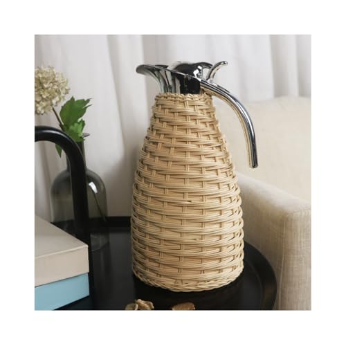 Auyyhui 手作り竹 魔法瓶 大容量 伝統的なレトロ 家庭用 ステンレス鋼製 保温保冷 卓上ポット エアーポット 軽量設計H4