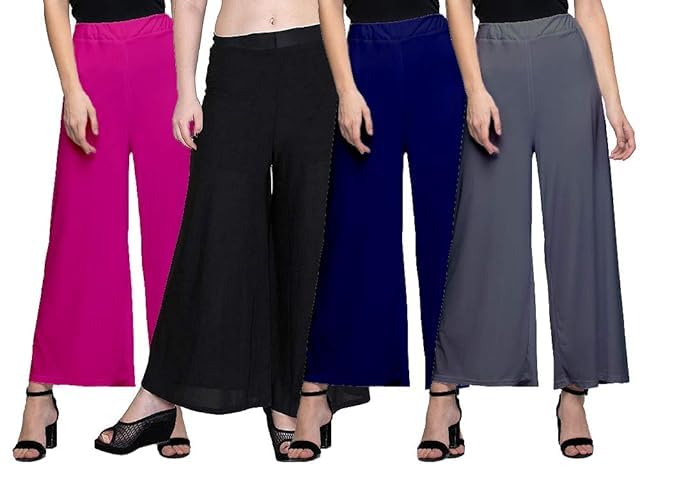 vigau Casual Wear Soft Fabric Flared Loose-fit Palazzo for Women Pack of 4 Multicolor025-picture-23