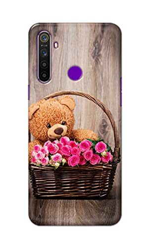 Image of PRINTFIDAA Roses and Teddy Bear in The Wicker Hard Back Cover for Realme 5 / Realme 5s / Realme 5i / Realme Narzo 10 Back Cover -(P6) KAT1004