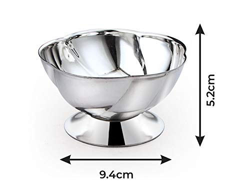 Image of Expresso Stainless Steel Solid Flower Design Dessert Cups & Serving Bowl for Ice Cream /Salad /Fruit /Pudding, (Silver) -Set of 6-150 ml