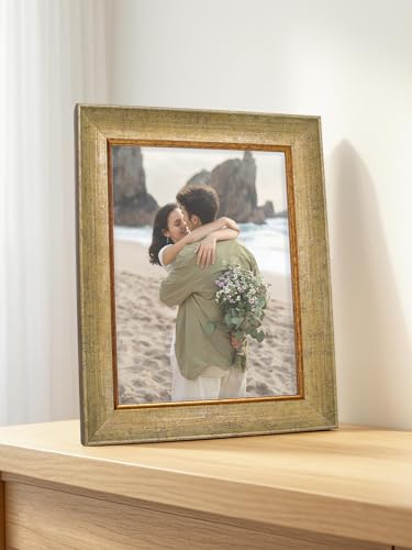 Image of GOLDEN PEACOCK 6x8 Inch Photo Frame - Antique Gold & Beige Finish | Vintage Decorative Tabletop & Wall Hanging Picture Frame for Home Decor & Gifting