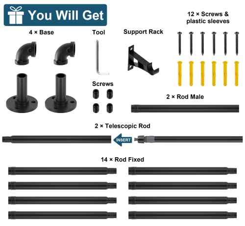 Dhldwq Industrial Curtain Rods For Windows 48 To 84, 2 Pack 1 Inch Heavy Duty Curtain Rod, Indoor/Outdoor Curtain Rod 48-84 Inch, Wrap Around Blackout Curtain Rod, Rustic Black Curtain Rod #TOP7