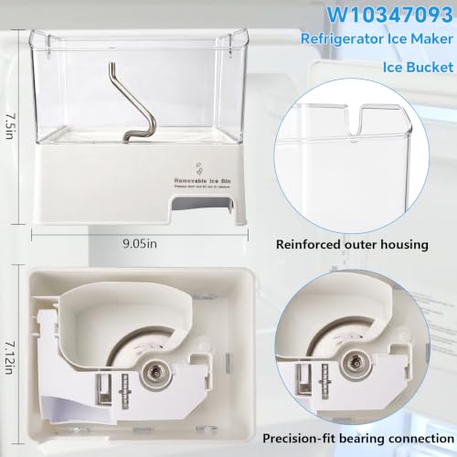 W10347093 Ice Bin Compatible with Whirlpool Maytag Refrigerator Ice Bucket | Fits WRF736SDAM14,WRF757SDHZ03,WRF767SDHZ04 Refrigerator;Replaces part number WPW10347093, W10347093, AP6020018,PS11753329