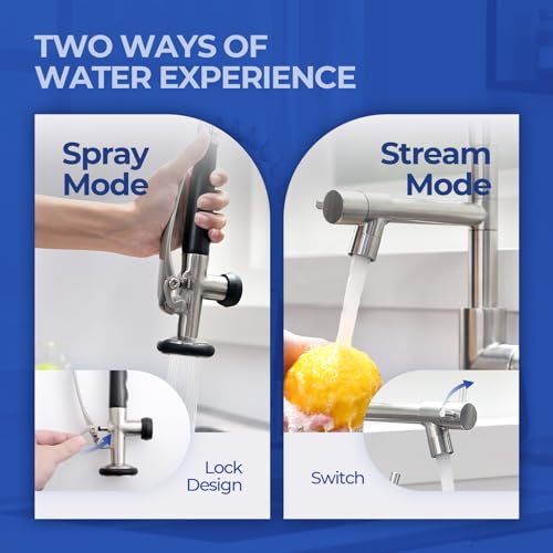 Image of WEWE Pull-Down Kitchen Faucet, Pot Filler, Brushed Nickel, Bar Sinks