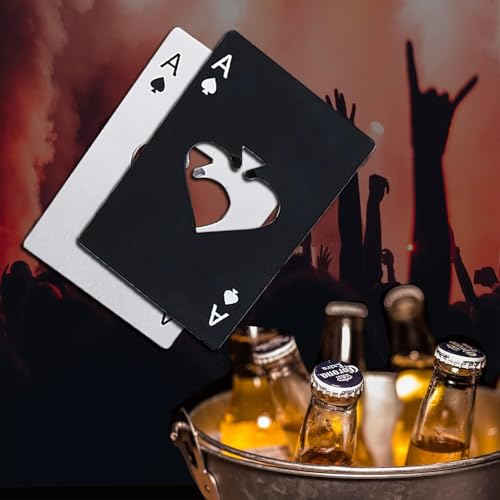 Image of Premium Bottle Openers (Set of 2), Stainless Steel Bottle Opener for Beer Wallet Size Bottle Openers Ace of Spade Bottle Cap Opener (2 Pack Black & Silver)