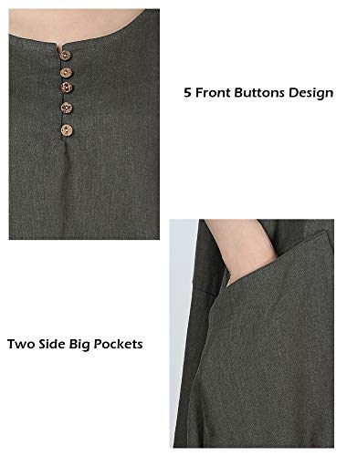 Image of LaovanIn Women's Plus Size Tunic Dress Summer Cotton Linen T Shirt Knee-Length Dresses