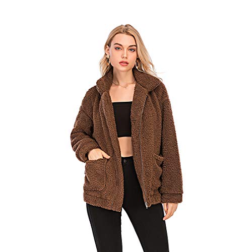 Womens Warm Casual Fleece Faux Fur Jacket Oversized Fuzzy Faux Fur Winter Coat Outwear (Dark Brown,M)