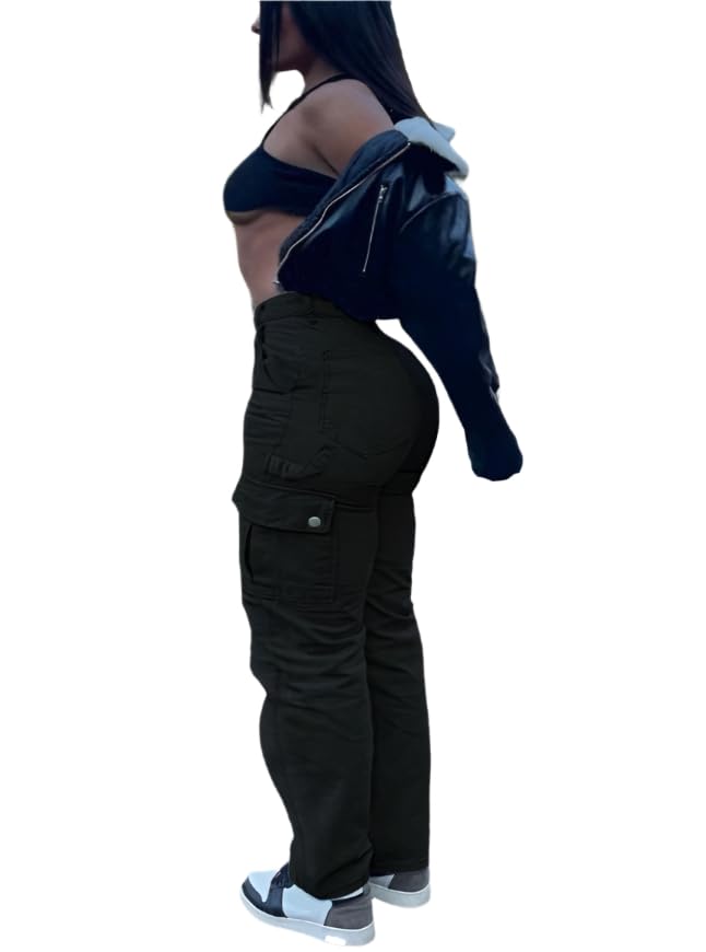 Plus Size Women's Solid Color Cargo Pants – Comfortable Multi-Pocket Design for Casual and Versatile Wear4