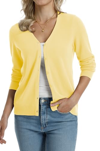 Image of QUALFORT Women's 100% Cotton Lightweight Cardigans Long Sleeve Knitted Button Down Sweater