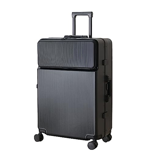 Luggage with Cup Holder High-end 24-inch Aluminum Frame Strong and Durable Trolley Case with Swivel Wheels, Travel Case (Black 24 inches)