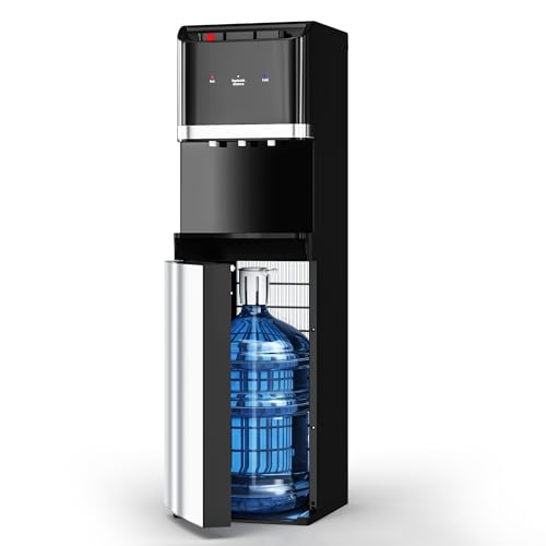 Tehanld Bottom Loading Water Cooler Dispenser for 5 Gallon Bottles,Stainless Steel Water Cooler with 3 Temperature -Hot, Cold & Room,Child Safety Lock,Ideal for Home and Office, Charcoal Black