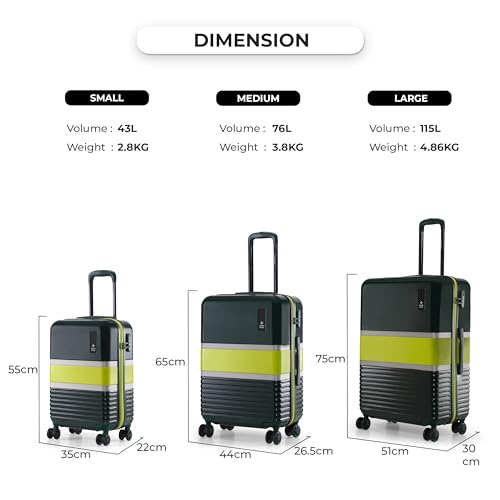 Image of Nasher Miles Mexico Hard-Sided Polycarbonate 8 Wheels Double Spinner Cabin Luggage Dark Green and Lime 20 inch |55cm Trolley Bag,Small