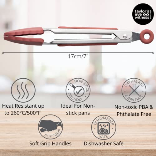 Taylors Eye Witness 2 Small Steel Baked Clay Silicone Tongs - Dishwasher Safe. Sturdy Build, Non-Scratch Heads, Convenient Lock Mechanism. Odour, Stain & Heat Resistant (260C/500F). 5 Year Guarantee - Image 3