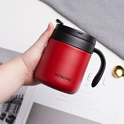Image of Mockery Stainless Steel 350ml Coffee Cup, Thermal Mug, Vacuum Insulated, Tea Cup, Cup with Handle and Lid for Office Desk Work (Red)