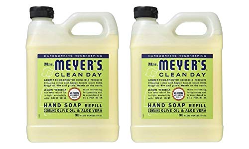 MRS. MEYER'S CLEAN DAY Liquid Hand Soap Refill Bottle, Lemon Verbena Scent, 33 Fl oz (Pack of 2)