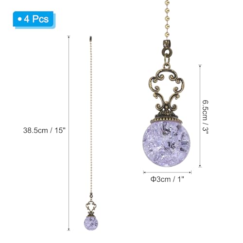 Image of PATIKIL 15 inch Ceiling Fan Pull Chain, 4 Pcs Crystal Pull Chain Fan Connector Vintage Ceiling Fan Ornament Fan Chains Extender for Ceiling Light Lamp Fans, Purple (Ball)